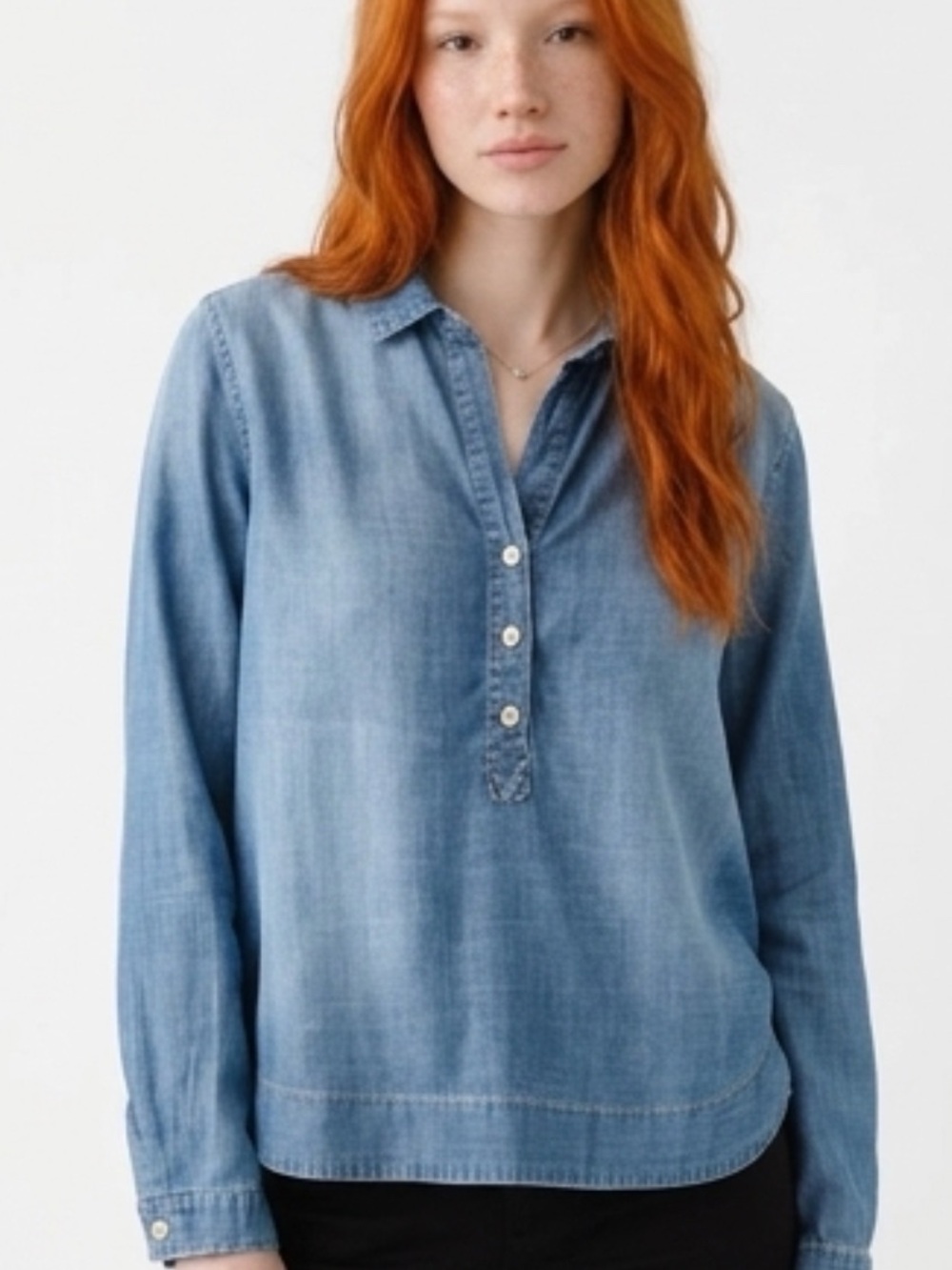 Cloth & Stone Indigo Button-Up Tunic Top Chambray Lyocell Boho Top | Size Small